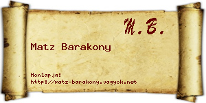 Matz Barakony névjegykártya